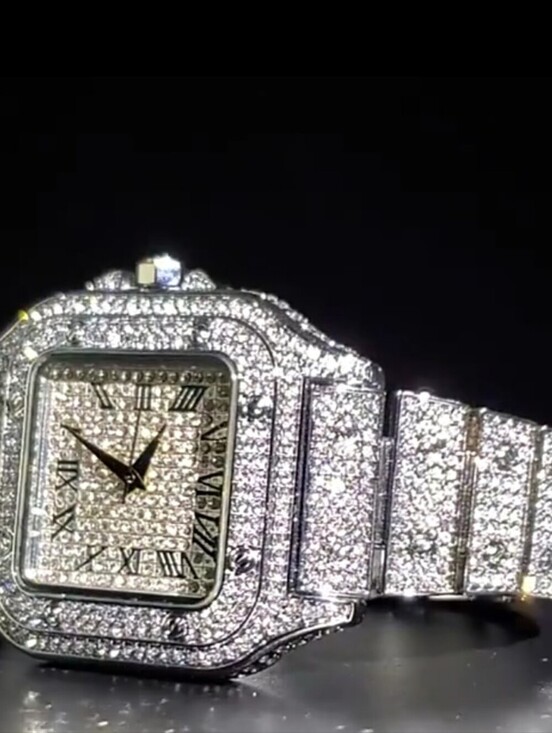 Iced Out VVS Square Roman Dial Gold | Stainless Steel Bust Down Watch (NWOT)